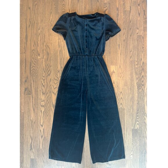 Vintage Zara Kids Velvet Wide-Leg Jumpsuit - Navy Blue - Like New - Size 13-14 - Picture 1 of 4